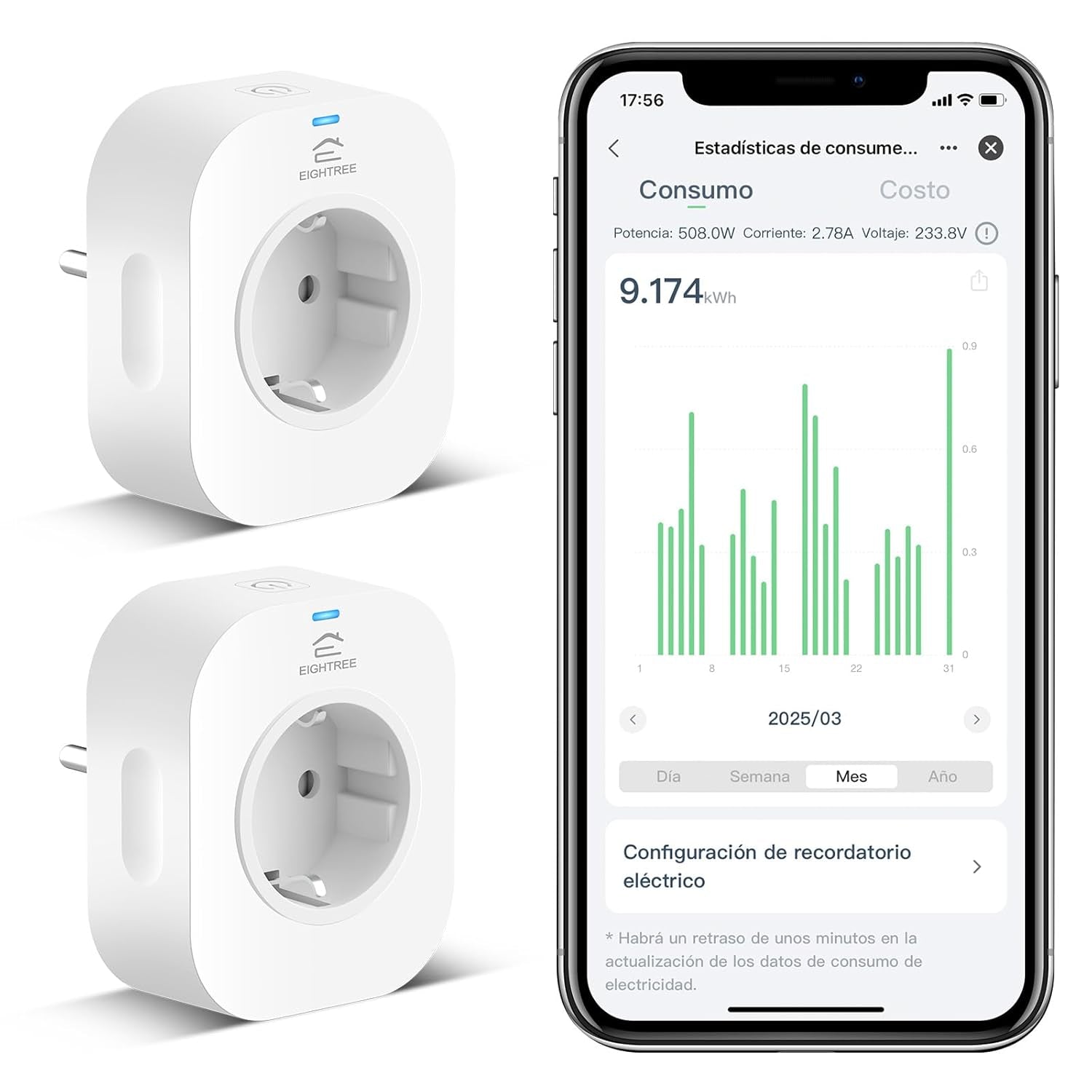 Enchufe Inteligente Wifi Con Medidor De Energía, Tomada Temporizador Programable, Control Por Voz Y APP, Compatible Con Alexa, Google Home, No Necesita Hub, 16A 3680W, 2 Pcs