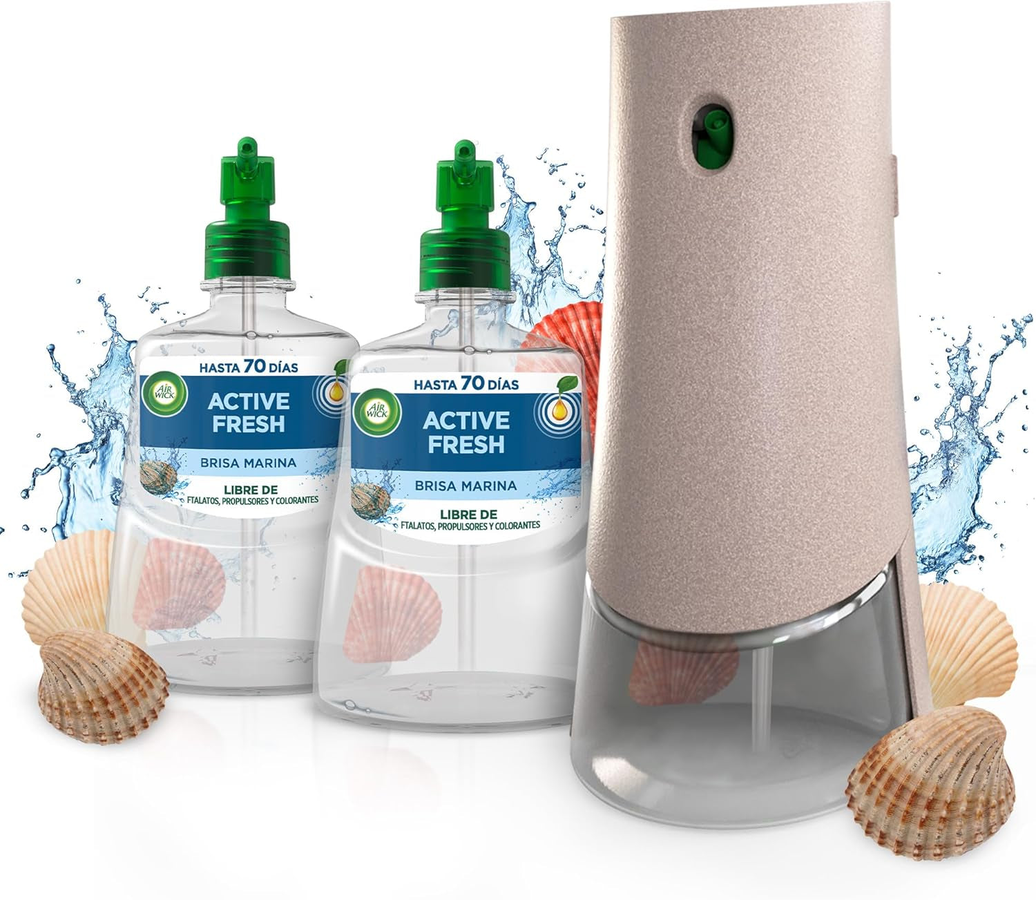 Air Wick Active Fresh Spray Automático Sin Aerosol, Ambientador Hogar Fragancia Brisa Marina, 1 Aparato, 2 Recambios, Neutralizador De Olores, Hasta 70 Días De Frescor