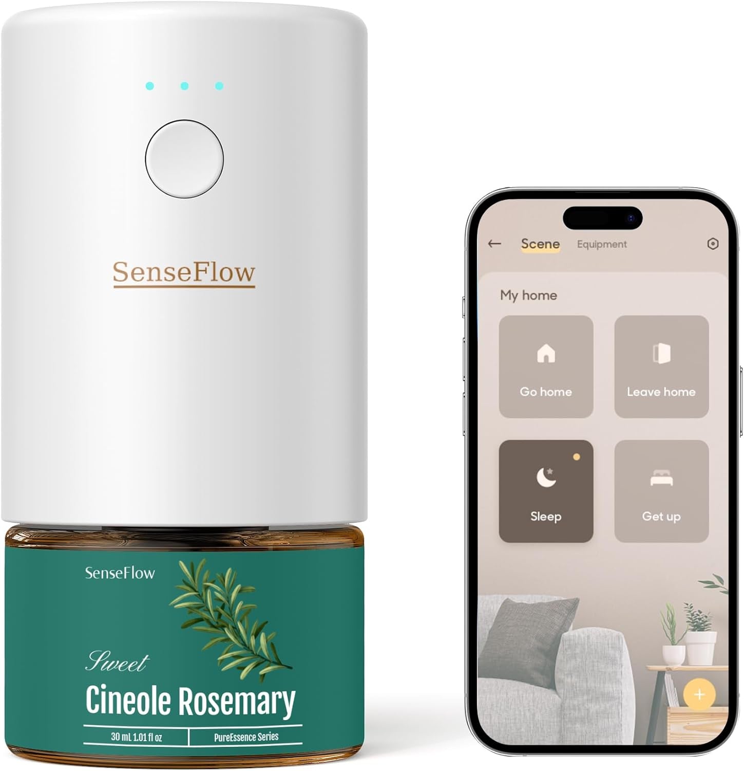 Senseflow Difusor Aceites Esenciales Difusor De Aromas Smart Wi-Fi SF101S -Ultrasónico Sin Agua, 100 % Vegetal, Aromaterapia120 Días, Para Hogar, Hotel Y Estudio Hasta 100 ㎡ - Romero Cineol