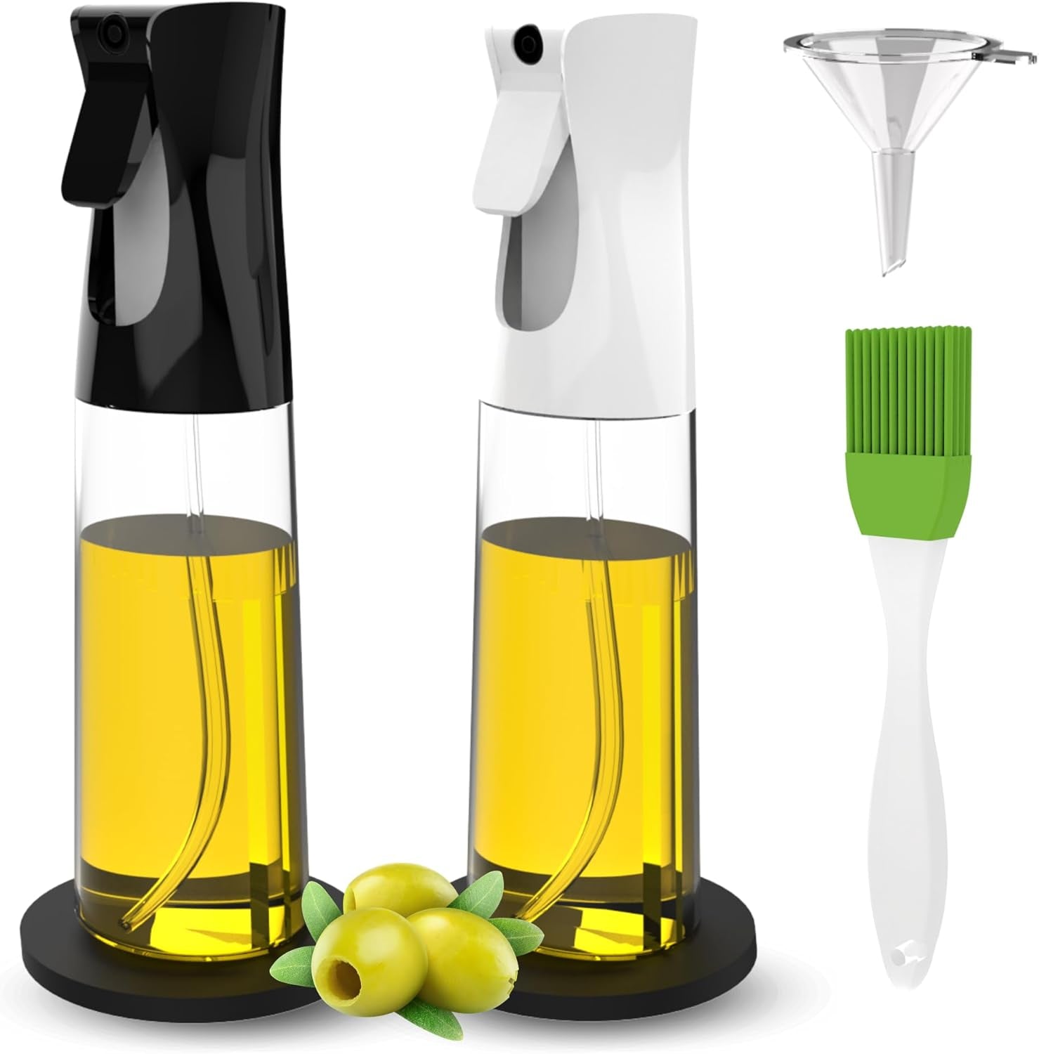 2 Piezas Pulverizadores De Aceite Para Cocinar De 300Ml + Embudo + 2 Soportes Antideslizantes + Pincel | Spray De Cocina Libre BPA (No Apto Lavavajillas) (2 SPRAYS)
