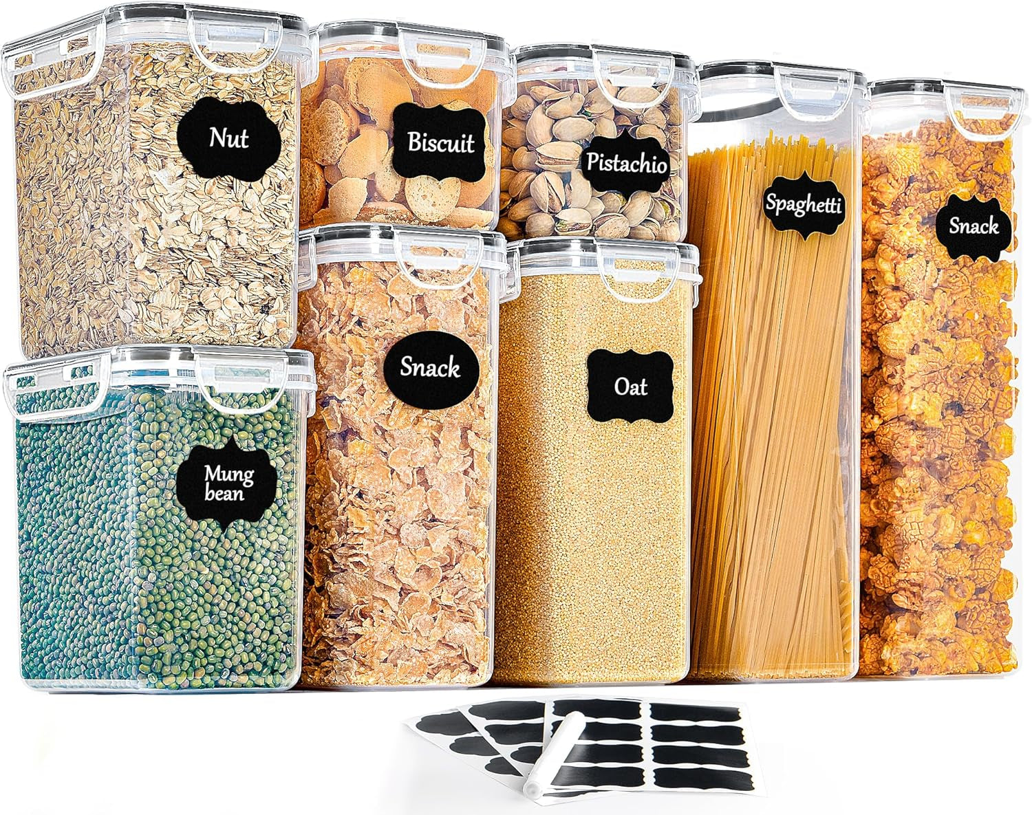 Gomaihe Botes Cocina, Juego De 8 Piezas De Recipiente De Botes Cocina Almacenaje De Plástico De Alimentos Sellados Con Tapa, Se Utiliza Para Almacenar Cereales, Pasta, Arroz, Harina, Etc