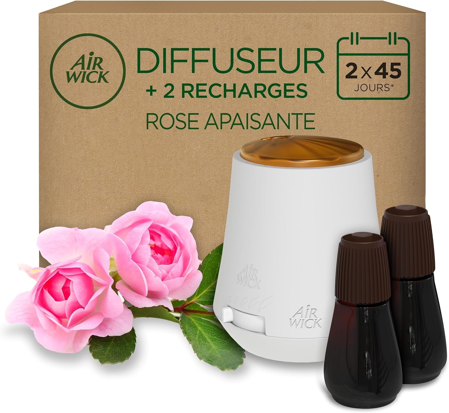 Air Wick Essential Mist Aparato Y Recambios De Ambientador Difusor De Aceites Esenciales Para Casa Con Aroma a Rosa, Pack De 1 Aparato Y 2 Recambios