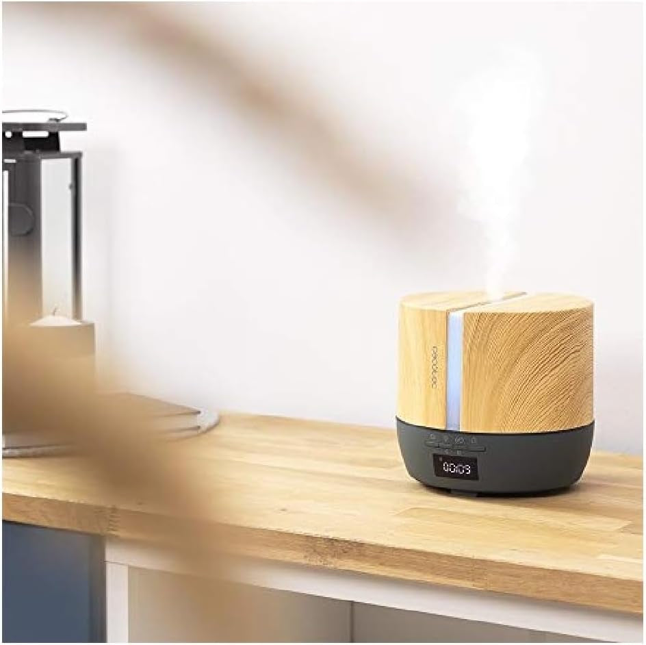 Cecotec Difusor De Aromas Purearoma 550 Connected Grey Woody. Capacidad 500Ml, Pantalla LED, Altavoz, Control Por Bluetooth, App, Temporizador 12H, 3 Modos De Funcionamiento, Cobertura 30M2