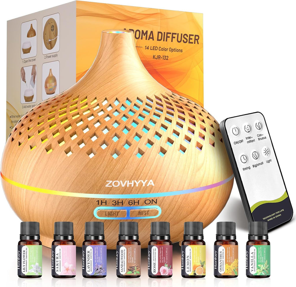 500ML Difusor De Aroma Máquina De Aromaterapia Con 14 LED Difusor De Humidificadores Control Remoto 4 Temporizador 2 Patrones De Pulverización