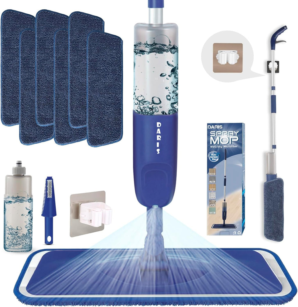 Mopa En Aerosol Para Limpieza De Suelos Con 6 Almohadillas Lavables, Mopa De Microfibra En Seco Y Húmedo Con Botella Recargable De 500 Ml Para Casa, Cocina, Suelos De Madera, Laminados, Azulejos De