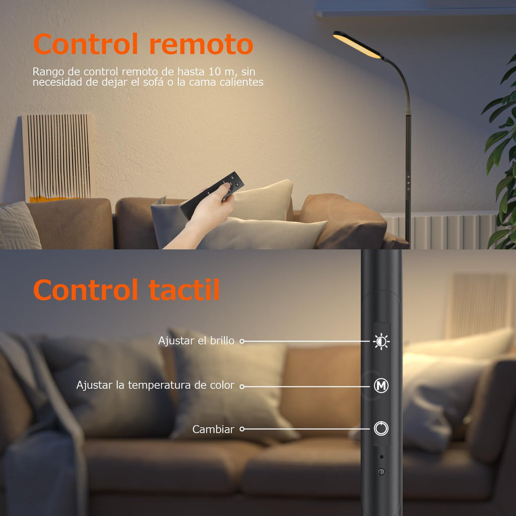 OUSFOT Lámpara De Pie LED Regulable 170 Cm Lámpara De Pie 3000-4000-6000 K Control Táctil Y Remoto Lámpara De Pie LED De Cuello De Cisne Ajustable Para Dormitorio Sala De Estar Oficina