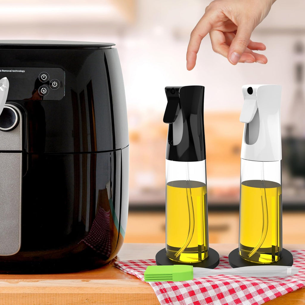 2 Piezas Pulverizadores De Aceite Para Cocinar De 300Ml + Embudo + 2 Soportes Antideslizantes + Pincel | Spray De Cocina Libre BPA (No Apto Lavavajillas) (2 SPRAYS)
