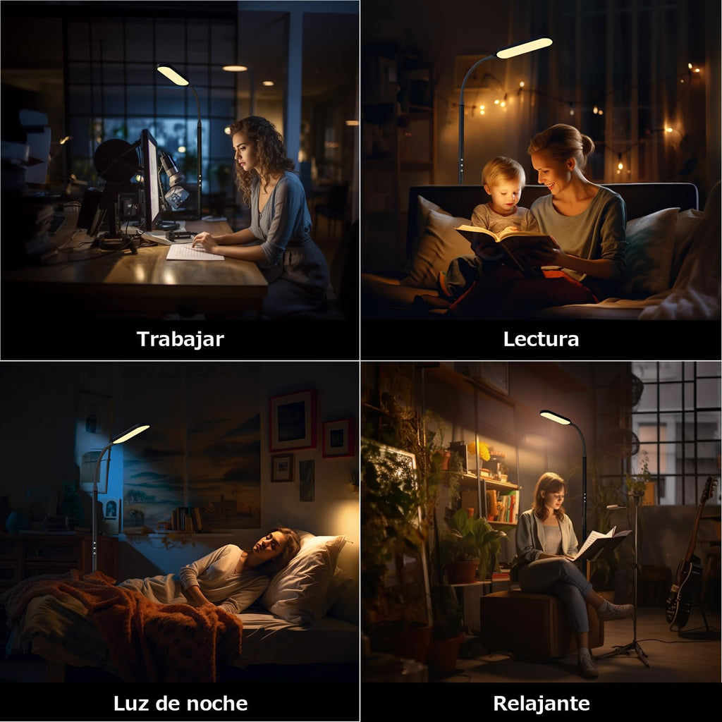 OUSFOT Lámpara De Pie LED Regulable 170 Cm Lámpara De Pie 3000-4000-6000 K Control Táctil Y Remoto Lámpara De Pie LED De Cuello De Cisne Ajustable Para Dormitorio Sala De Estar Oficina