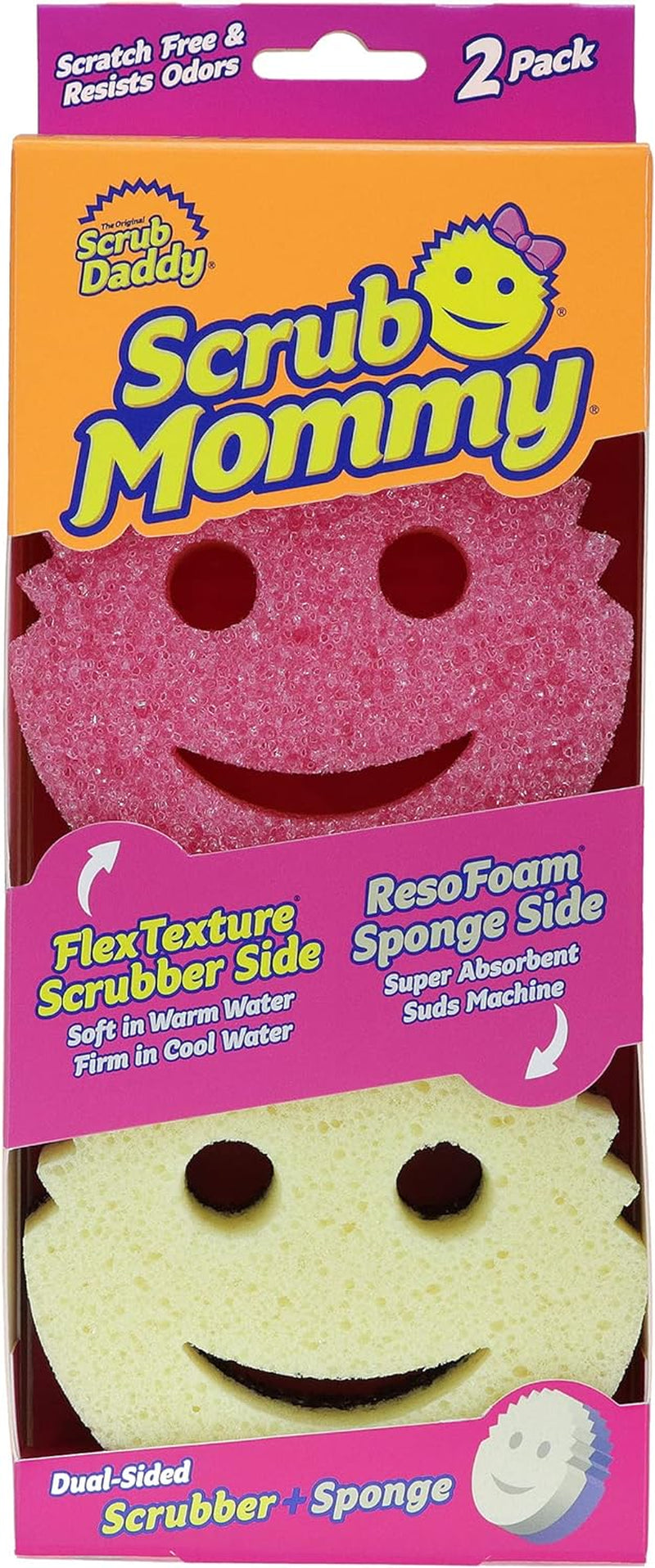 Scrub Mommy Estropajo De Doble Cara Rosa, Esponja Cocina Para Lavar Platos Y Limpieza Baño, Antiarañazos, Antibacteriana Y Reutilizable - Esponja Cocina Raspadora Flextexture - 2X Rosa