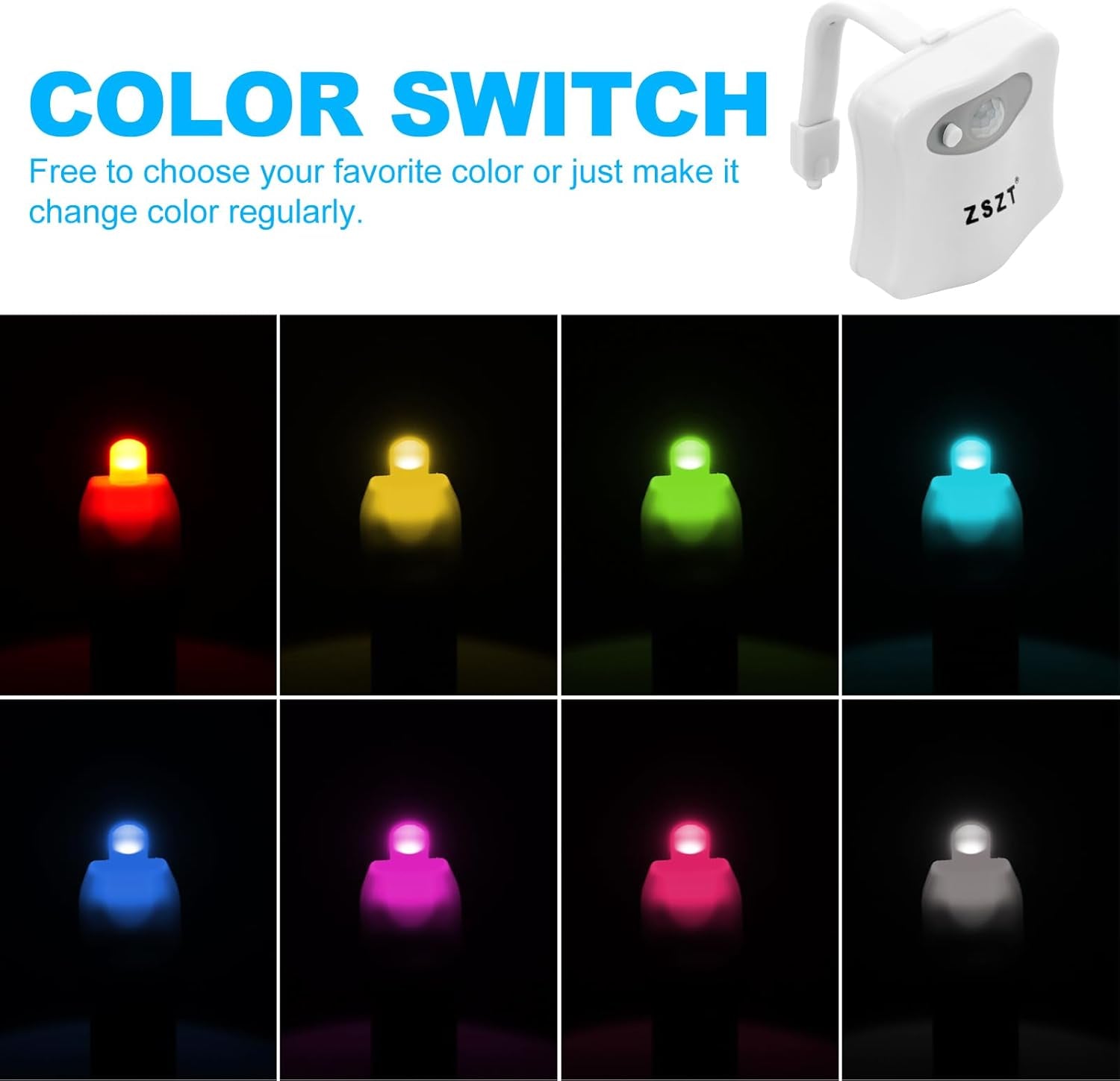 WC Luz Nocturna, LED Luz De Inodoro Luz Con Detección De Movimiento Del Sensor Automático, 8 Cambio De Color,Funciona Con Pilas, Para Cuartos De Baño Con Niños (Sólo Activa En La Oscuridad)
