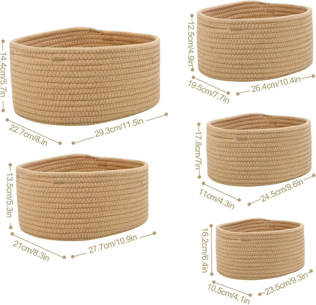 Juego De 5 Cestas Almacenaje Tejidas Con Cuerda De Algodón,Cesta Organizadora Bebe, Cestas Organizadoras Para Dormitorio, Baño, Cocina, Armario, Juguetes, Maquillaje