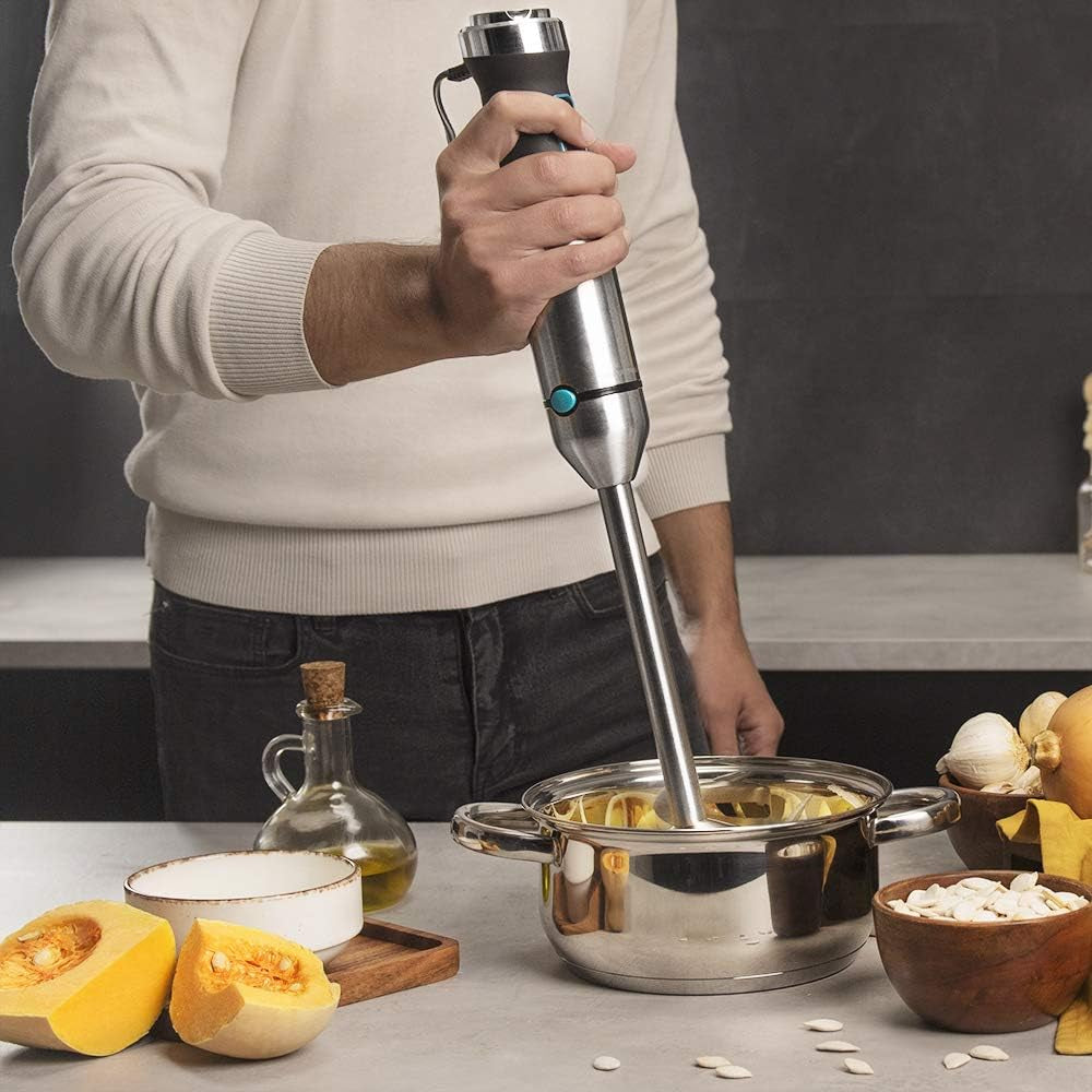 Cecotec Batidora De Mano Power Titanblack 1500 XL Perfectcream&Crush. 1500 W, Tecnología Crossblades Con Cuchillas De 4 Hojas, Pie XL, Incluye Picadora, Varillas Batidoras Y Pasapurés