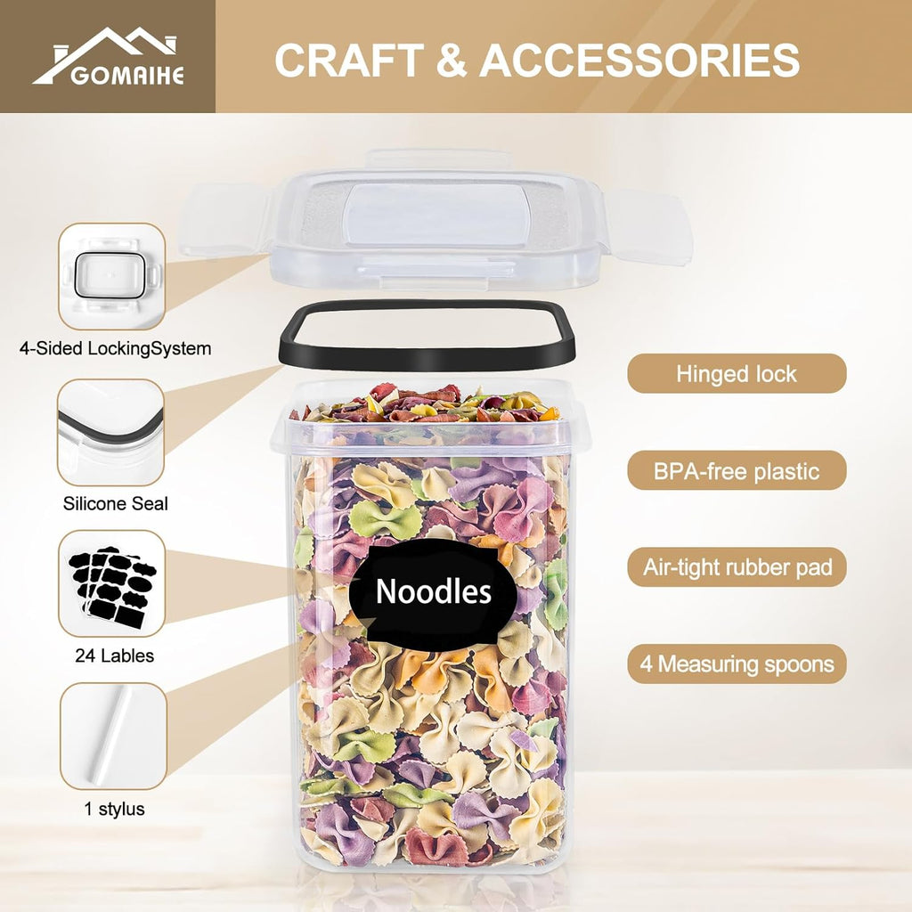 Gomaihe Botes Cocina, Juego De 8 Piezas De Recipiente De Botes Cocina Almacenaje De Plástico De Alimentos Sellados Con Tapa, Se Utiliza Para Almacenar Cereales, Pasta, Arroz, Harina, Etc