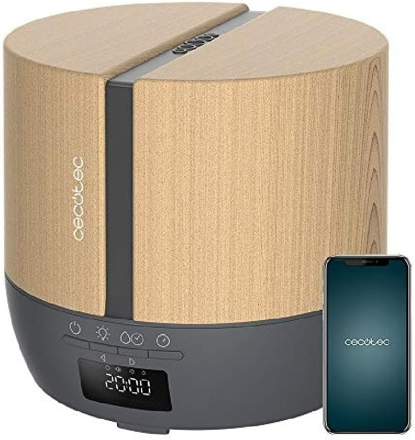 Cecotec Difusor De Aromas Purearoma 550 Connected Grey Woody. Capacidad 500Ml, Pantalla LED, Altavoz, Control Por Bluetooth, App, Temporizador 12H, 3 Modos De Funcionamiento, Cobertura 30M2