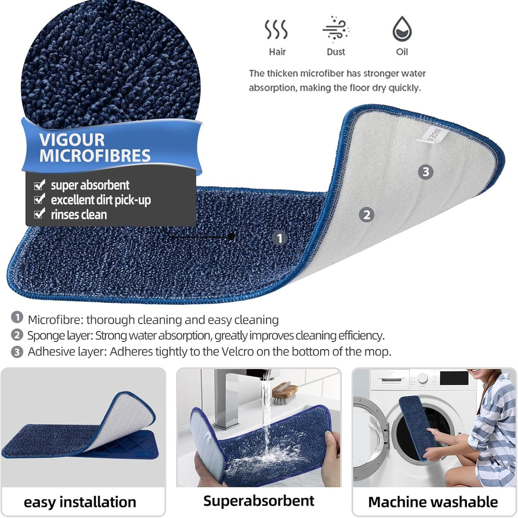 Mopa En Aerosol Para Limpieza De Suelos Con 6 Almohadillas Lavables, Mopa De Microfibra En Seco Y Húmedo Con Botella Recargable De 500 Ml Para Casa, Cocina, Suelos De Madera, Laminados, Azulejos De