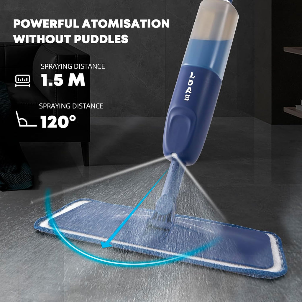 Mopa En Aerosol Para Limpieza De Suelos Con 6 Almohadillas Lavables, Mopa De Microfibra En Seco Y Húmedo Con Botella Recargable De 500 Ml Para Casa, Cocina, Suelos De Madera, Laminados, Azulejos De