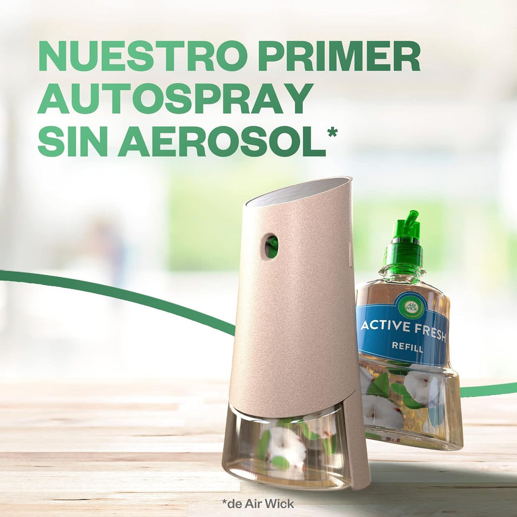 Air Wick Active Fresh Spray Automático Sin Aerosol, Ambientador Hogar Fragancia Brisa Marina, 1 Aparato, 2 Recambios, Neutralizador De Olores, Hasta 70 Días De Frescor