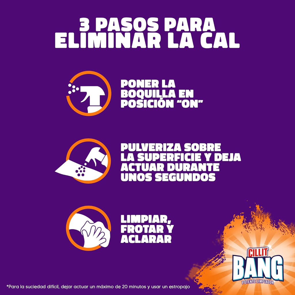 Cillit Bang Cal Y Suciedad, Potente Limpiador Baño, Cocina, Formato Spray - Pack De 3 X 1 L, Total 3 L