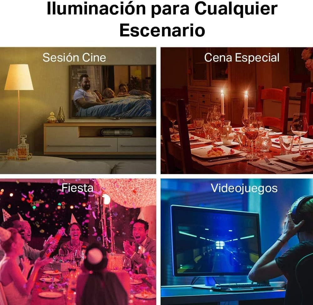 Tapo L530E (4 Paquetes) – Bombilla LED Inteligente Wi-Fi, Multicolor, Regulable, Casquillo E27, 8.7W, 806 Lúmenes, Compatible Con Alexa Y Google Home