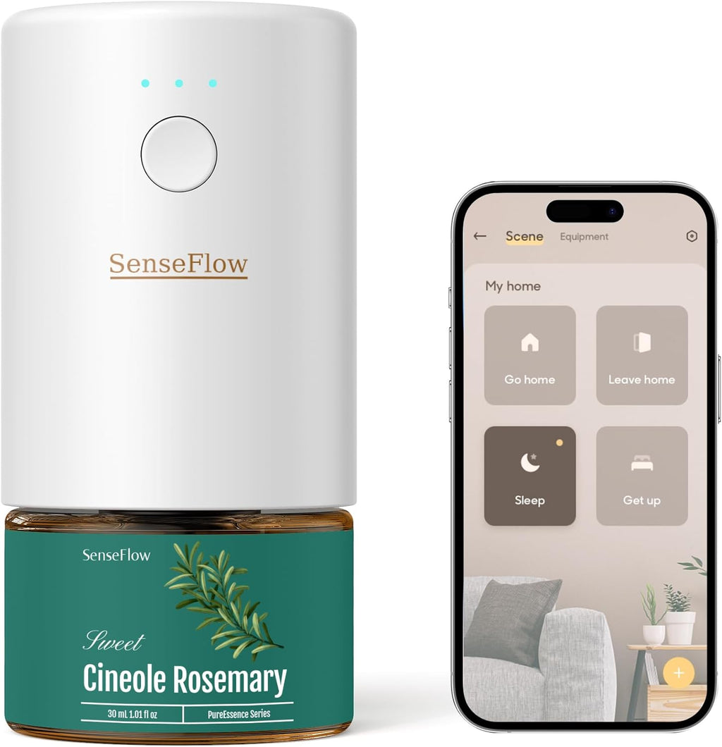 Senseflow Difusor Aceites Esenciales Difusor De Aromas Smart Wi-Fi SF101S -Ultrasónico Sin Agua, 100 % Vegetal, Aromaterapia120 Días, Para Hogar, Hotel Y Estudio Hasta 100 ㎡ - Romero Cineol