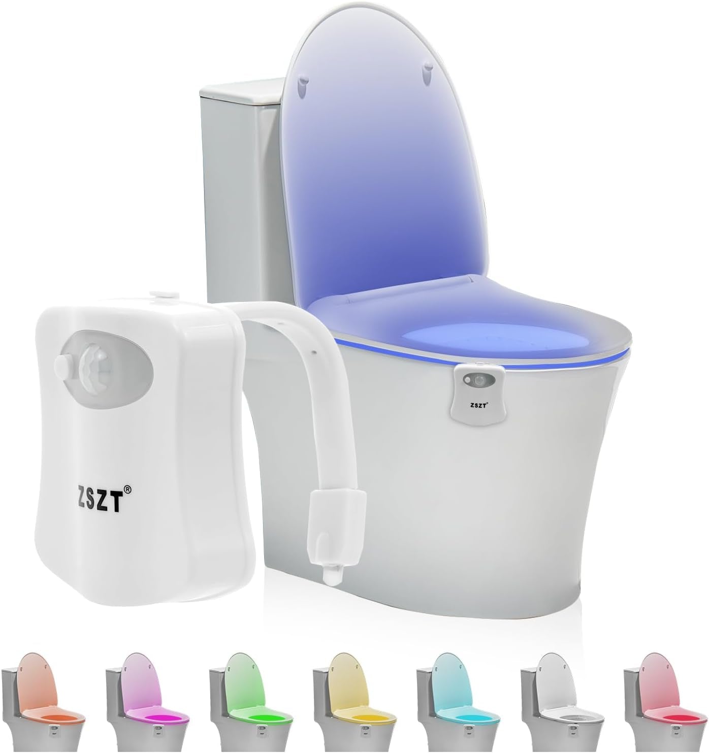 WC Luz Nocturna, LED Luz De Inodoro Luz Con Detección De Movimiento Del Sensor Automático, 8 Cambio De Color,Funciona Con Pilas, Para Cuartos De Baño Con Niños (Sólo Activa En La Oscuridad)