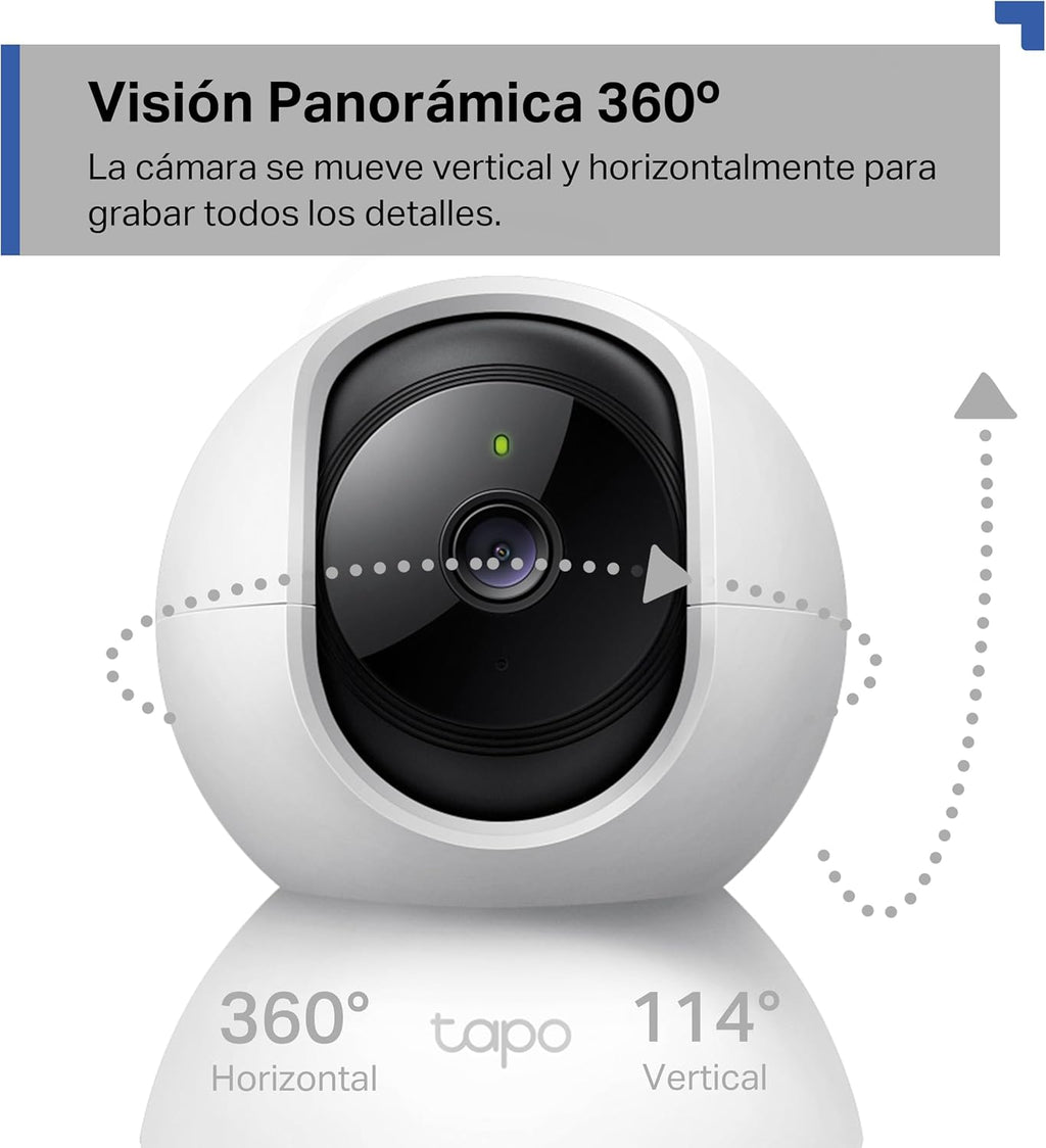 Tapo C200 - Cámara IP Wifi 360° Cámara De Vigilancia FHD 1080P,Visión Nocturna, Notificaciones En Tiempo Real, Admite Tarjeta Sd,Detección De Movimiento,Control Remoto,Compatible Con Alexa