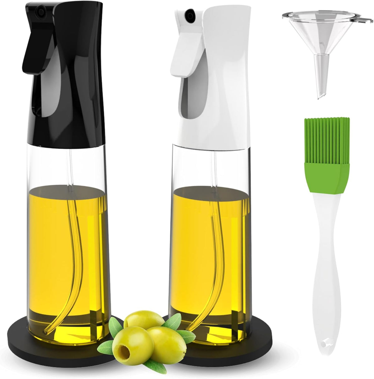 2 Piezas Pulverizadores De Aceite Para Cocinar De 300Ml + Embudo + 2 Soportes Antideslizantes + Pincel | Spray De Cocina Libre BPA (No Apto Lavavajillas) (2 SPRAYS)