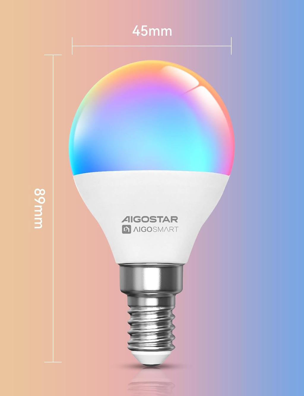 Aigostar Mesh- Bombilla Inteligente Bluetooth Mesh, G45. 2700K-6500K Y RGB Regulable, E14, 6.5W, 555LM. Bombilla LED Inteligente Compatible Con Alexa Y Google Home. Incluye Mando a Distancia. 2Uds