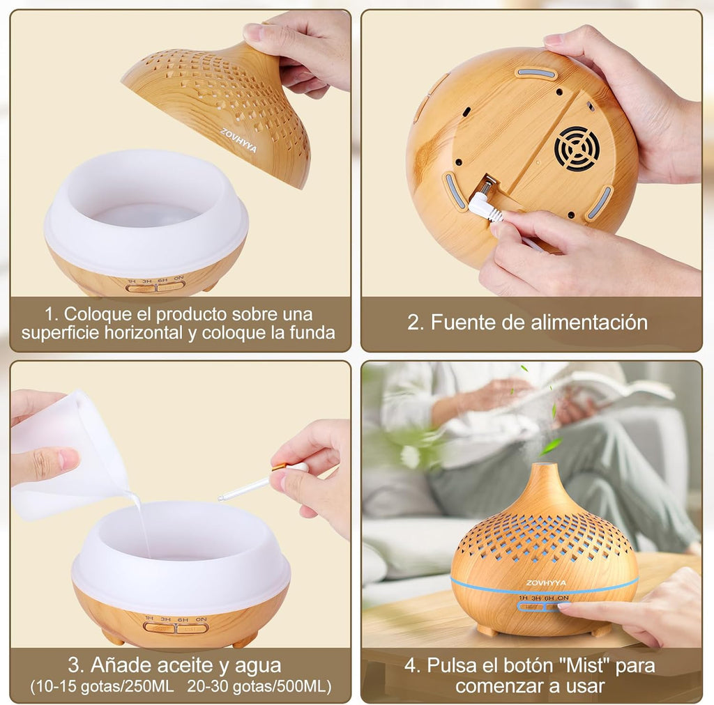 500ML Difusor De Aroma Máquina De Aromaterapia Con 14 LED Difusor De Humidificadores Control Remoto 4 Temporizador 2 Patrones De Pulverización