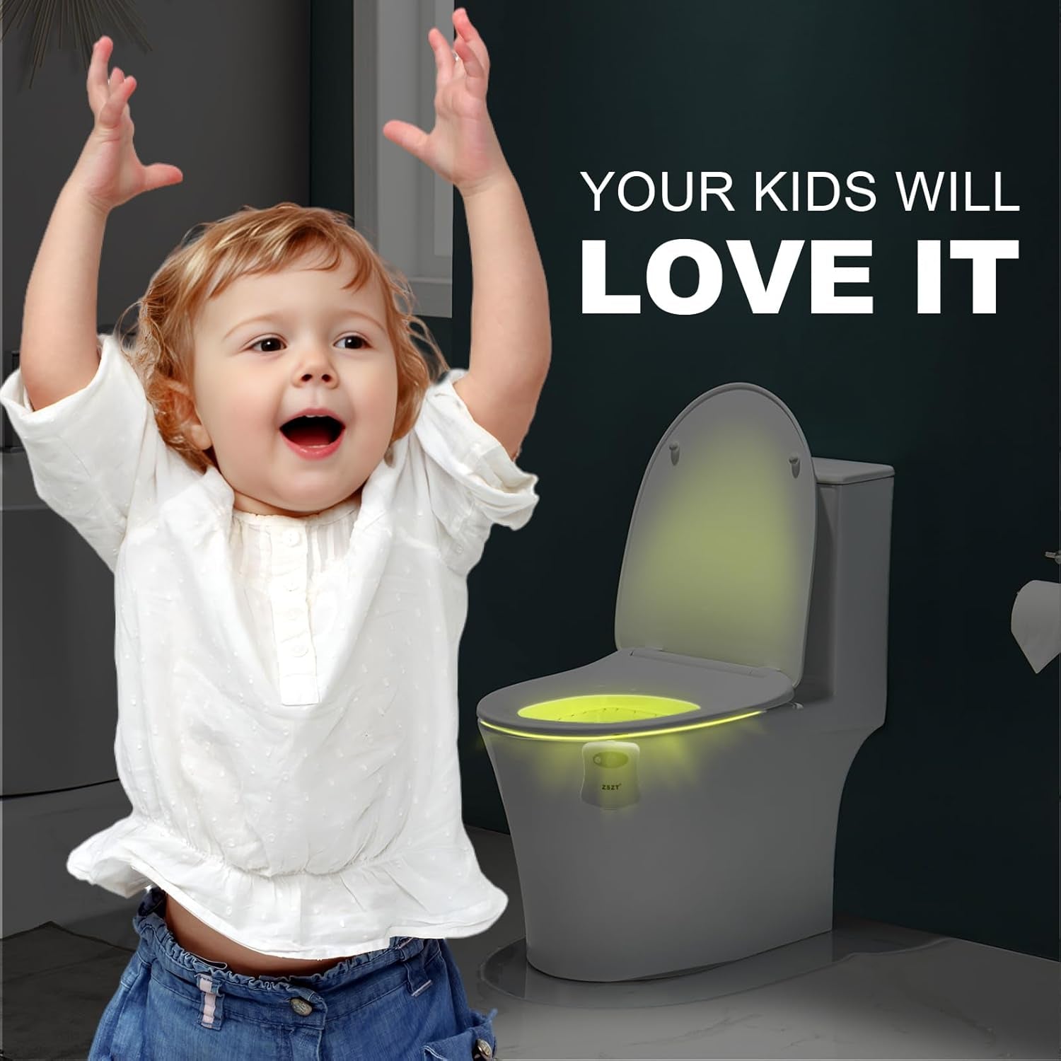 WC Luz Nocturna, LED Luz De Inodoro Luz Con Detección De Movimiento Del Sensor Automático, 8 Cambio De Color,Funciona Con Pilas, Para Cuartos De Baño Con Niños (Sólo Activa En La Oscuridad)