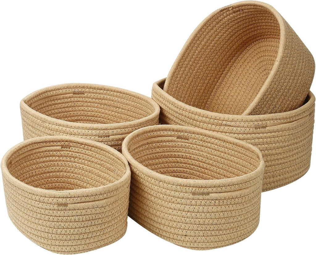 Juego De 5 Cestas Almacenaje Tejidas Con Cuerda De Algodón,Cesta Organizadora Bebe, Cestas Organizadoras Para Dormitorio, Baño, Cocina, Armario, Juguetes, Maquillaje