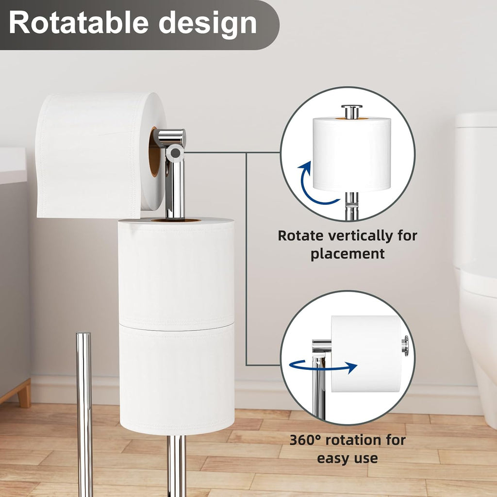 Portarrollos De Papel Higiénico De Pie De Acero Inoxidable, Soporte Para Papel Higiénico Y Escobilla, Sin Necesidad De Taladrar, Escobilla Y Portarrollos De Papel Higiénico (Plata Brillante)