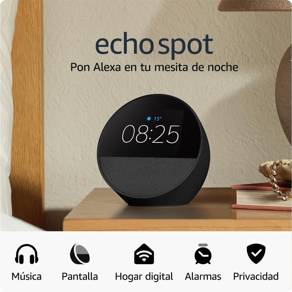 Echo Spot (Modelo De 2024) | Despertador Inteligente Con Sonido De Calidad Y Alexa | Negro