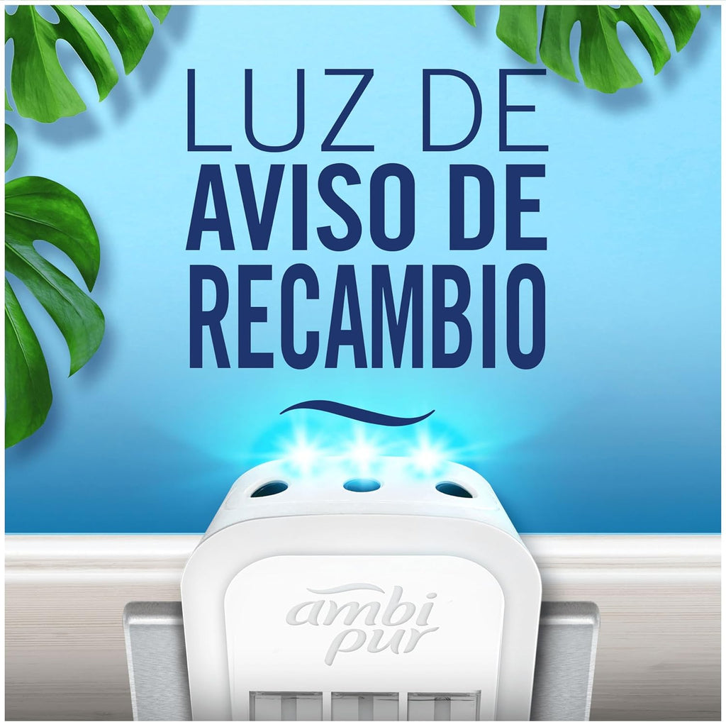 Ambipur 3VOLUTION Ambientador Casa, Aparato Electrico + 4 Recambios Aroma Frescor Primavera 80 Ml, 3 Fragancias Que Se Alternan Para Combatir Los Olores