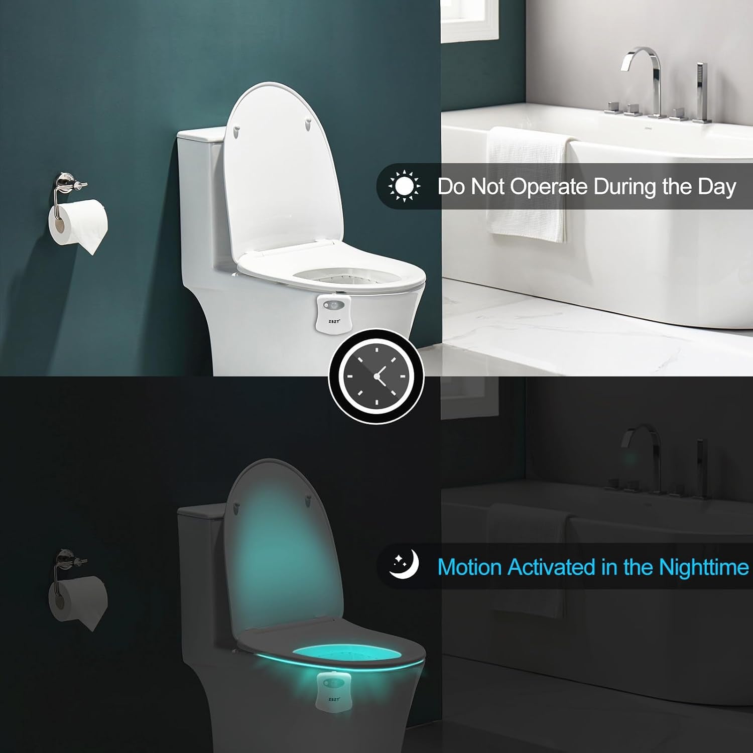 WC Luz Nocturna, LED Luz De Inodoro Luz Con Detección De Movimiento Del Sensor Automático, 8 Cambio De Color,Funciona Con Pilas, Para Cuartos De Baño Con Niños (Sólo Activa En La Oscuridad)