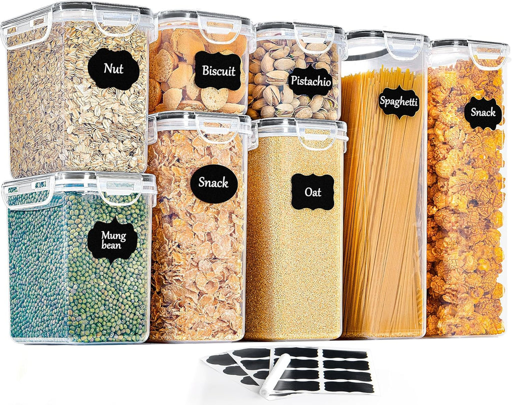 Gomaihe Botes Cocina, Juego De 8 Piezas De Recipiente De Botes Cocina Almacenaje De Plástico De Alimentos Sellados Con Tapa, Se Utiliza Para Almacenar Cereales, Pasta, Arroz, Harina, Etc