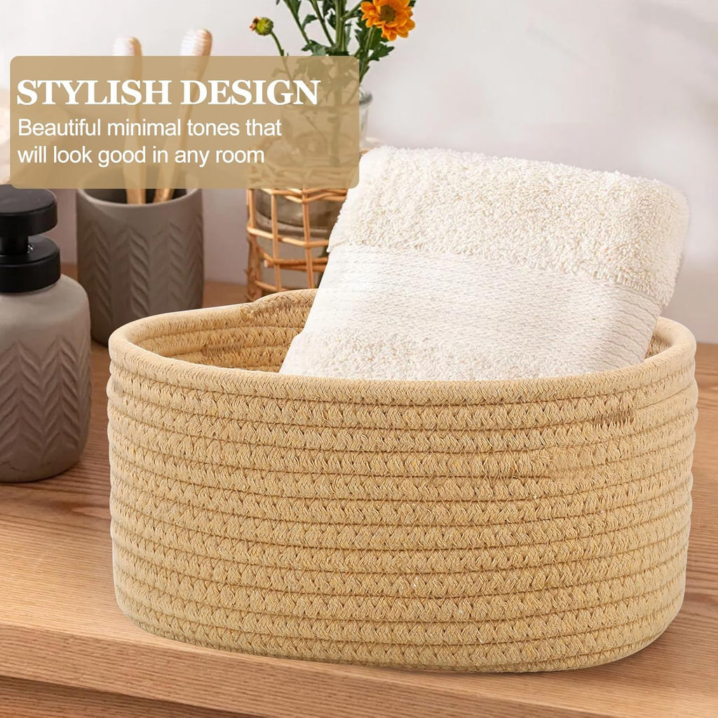 Juego De 5 Cestas Almacenaje Tejidas Con Cuerda De Algodón,Cesta Organizadora Bebe, Cestas Organizadoras Para Dormitorio, Baño, Cocina, Armario, Juguetes, Maquillaje