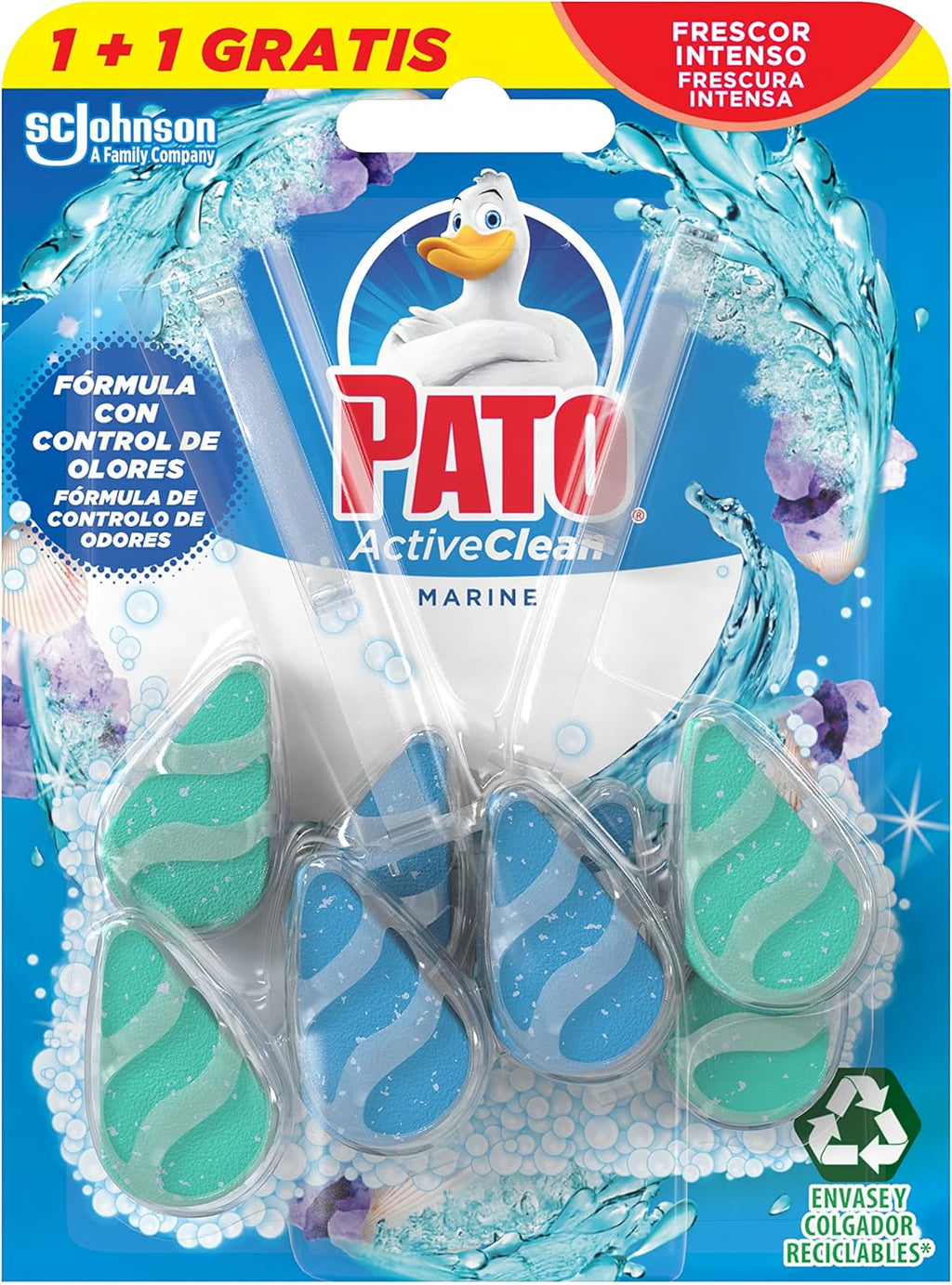 Pato Active Clean Colgador Para Inodoro, Frescor Intenso, Perfume Aroma Marine, (2 X 38,6G), 2 Unidades (Paquete De 1)