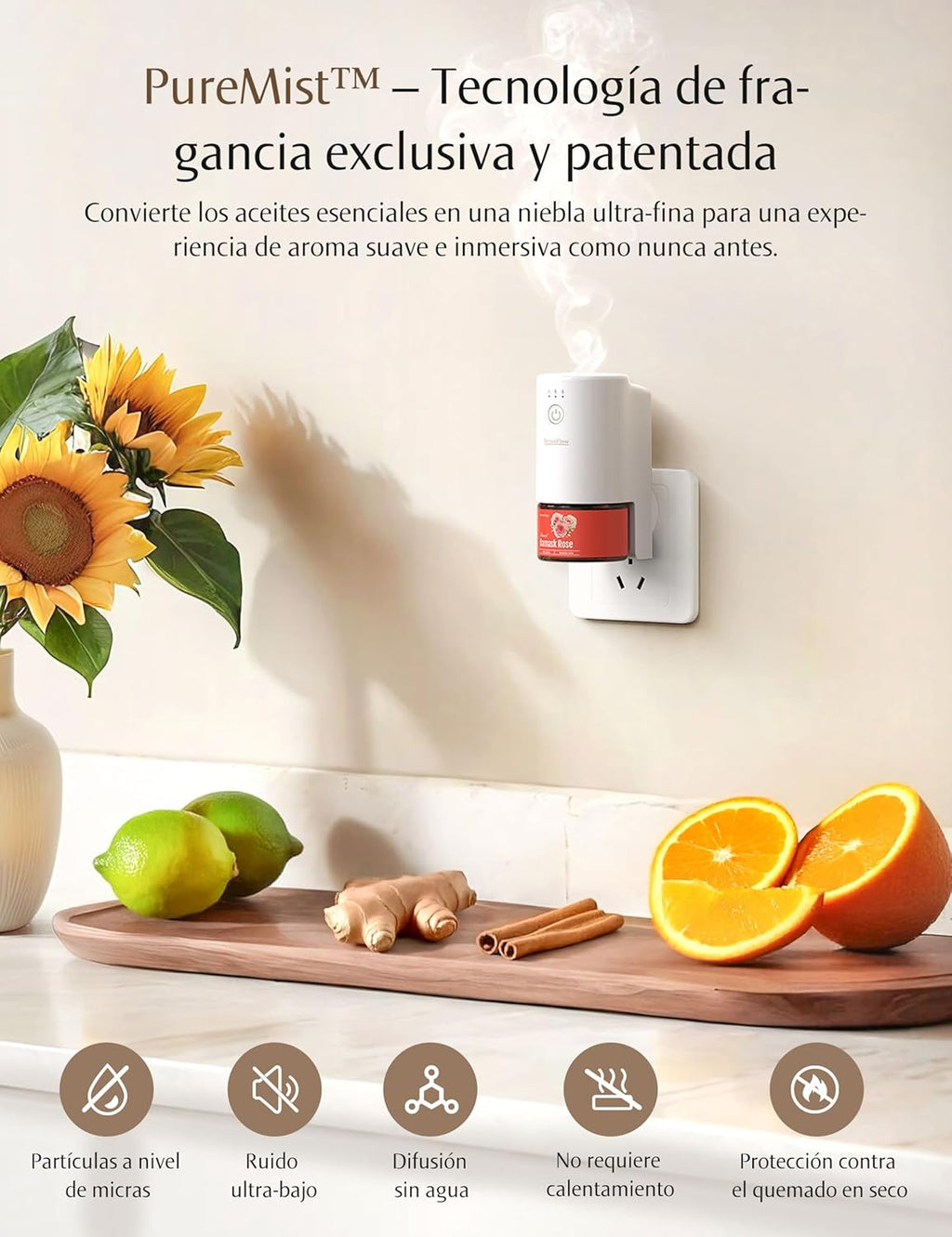 Senseflow Difusor Aceites Esenciales Difusor De Aromas Smart Wi-Fi SF101S -Ultrasónico Sin Agua, 100 % Vegetal, Aromaterapia120 Días, Para Hogar, Hotel Y Estudio Hasta 100 ㎡ - Romero Cineol