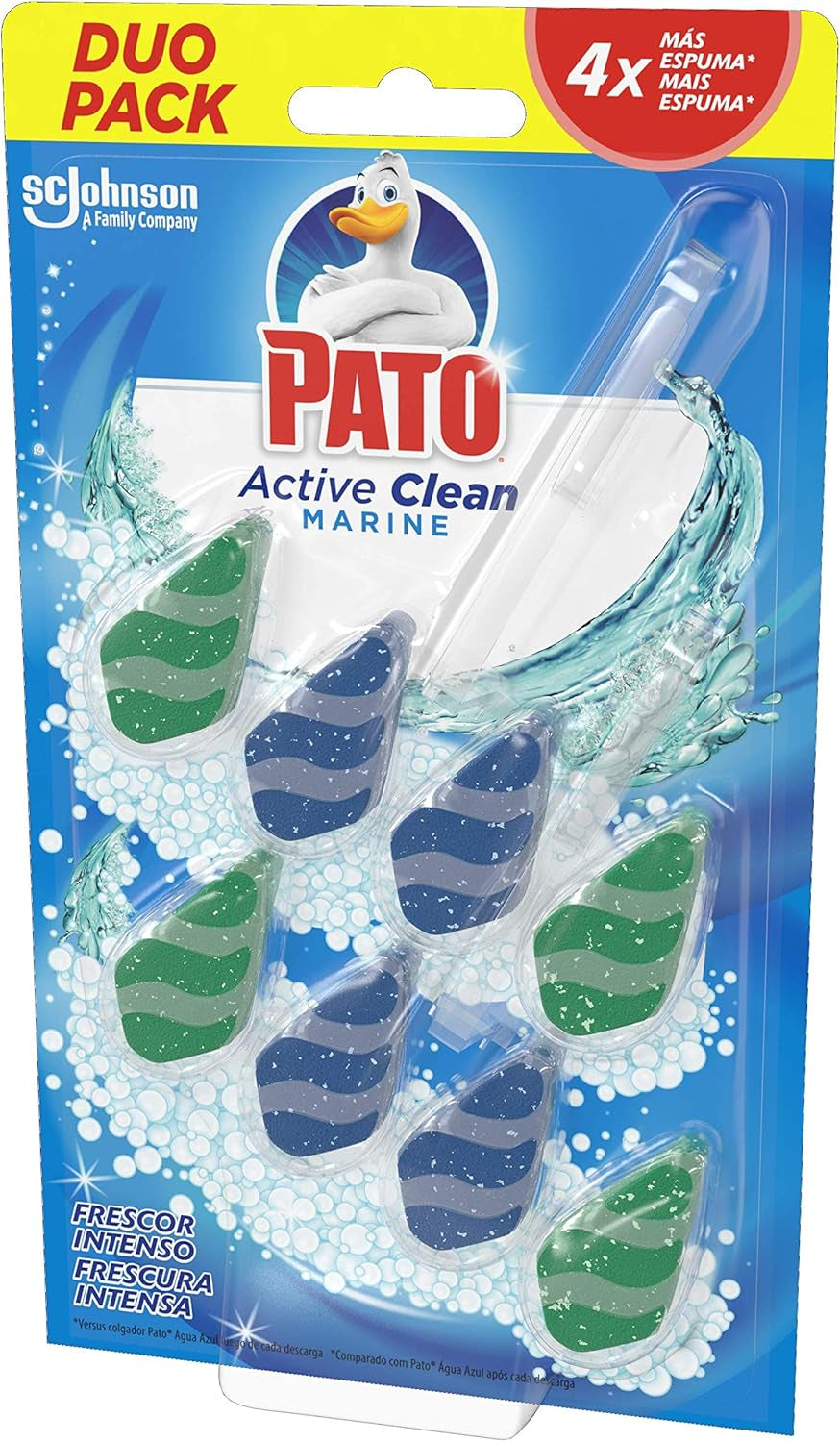 Pato Active Clean Colgador Para Inodoro, Frescor Intenso, Perfume Aroma Marine, (2 X 38,6G), 2 Unidades (Paquete De 1)