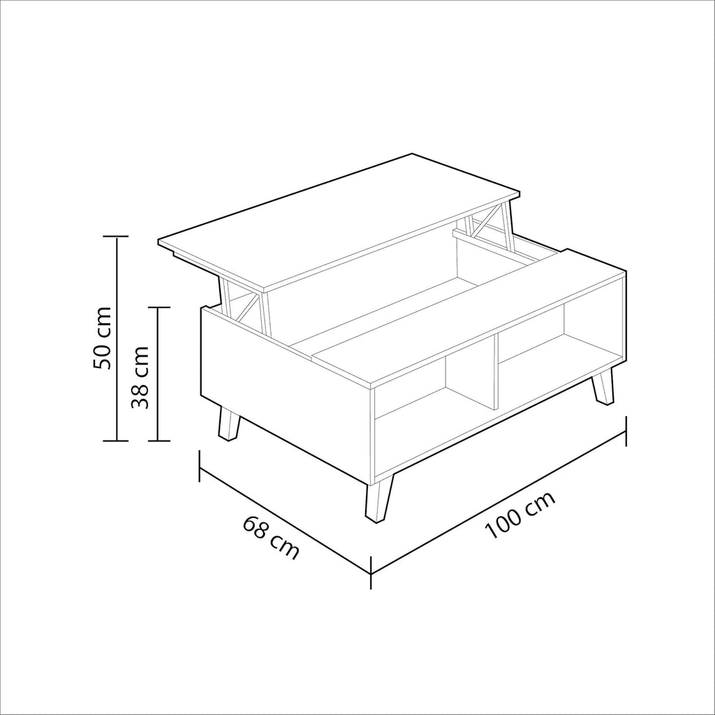 Habitdesign 0F6633BO - Mesa De Centro Elevable Zaiken Comedor Salón, Mesita Mueble Salon Comedor Acabado En Blanco Brillo Y Roble Canadian, Medidas: 100 Cm (Largo) X 38/48 Cm (Alto) X 68 Cm (Fondo)
