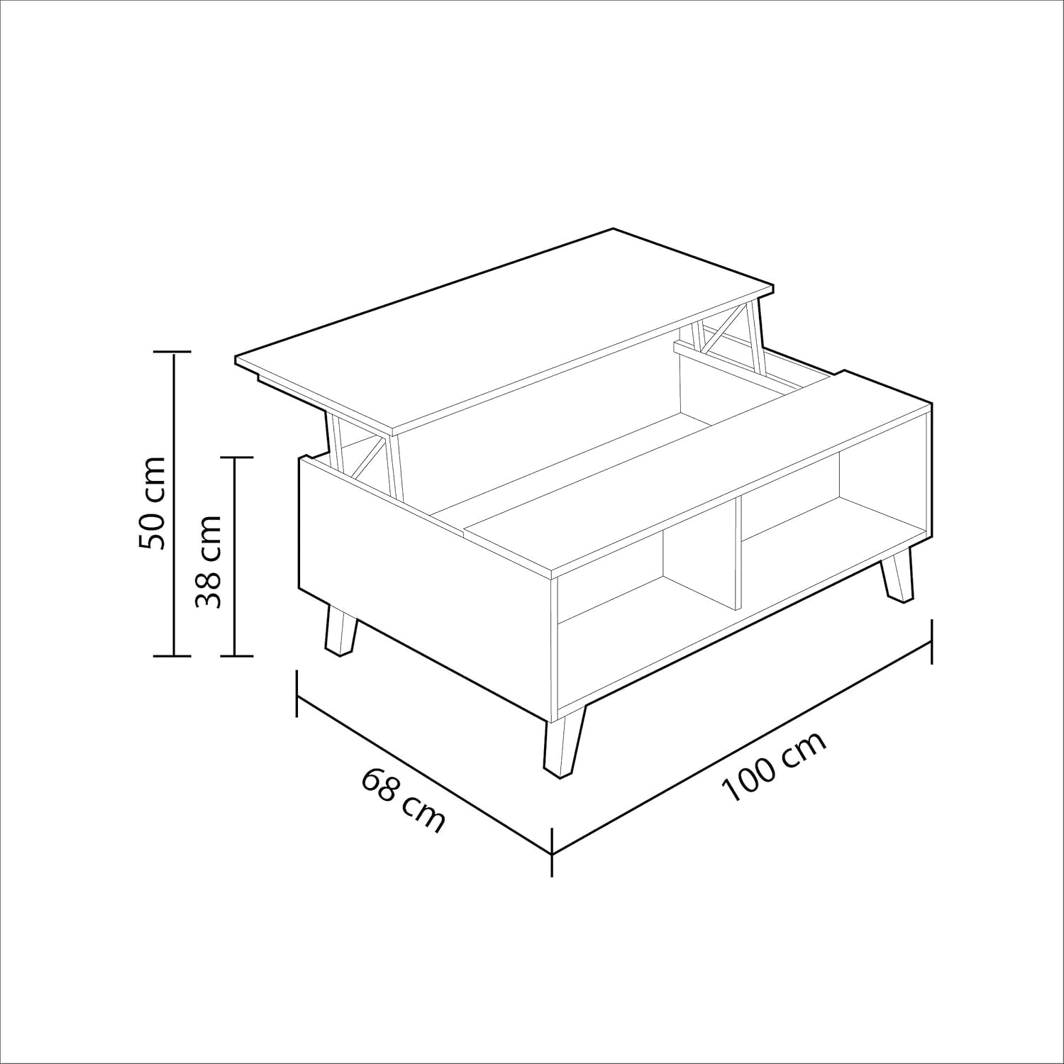 Habitdesign 0F6633BO - Mesa De Centro Elevable Zaiken Comedor Salón, Mesita Mueble Salon Comedor Acabado En Blanco Brillo Y Roble Canadian, Medidas: 100 Cm (Largo) X 38/48 Cm (Alto) X 68 Cm (Fondo)