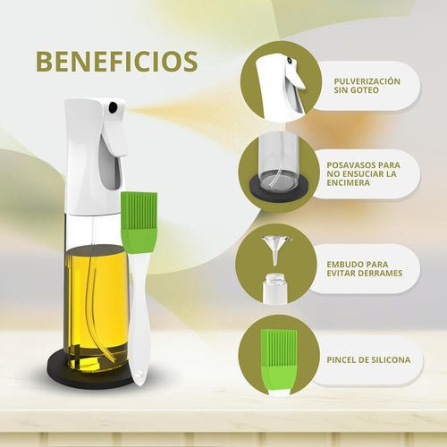 2 Piezas Pulverizadores De Aceite Para Cocinar De 300Ml + Embudo + 2 Soportes Antideslizantes + Pincel | Spray De Cocina Libre BPA (No Apto Lavavajillas) (2 SPRAYS)