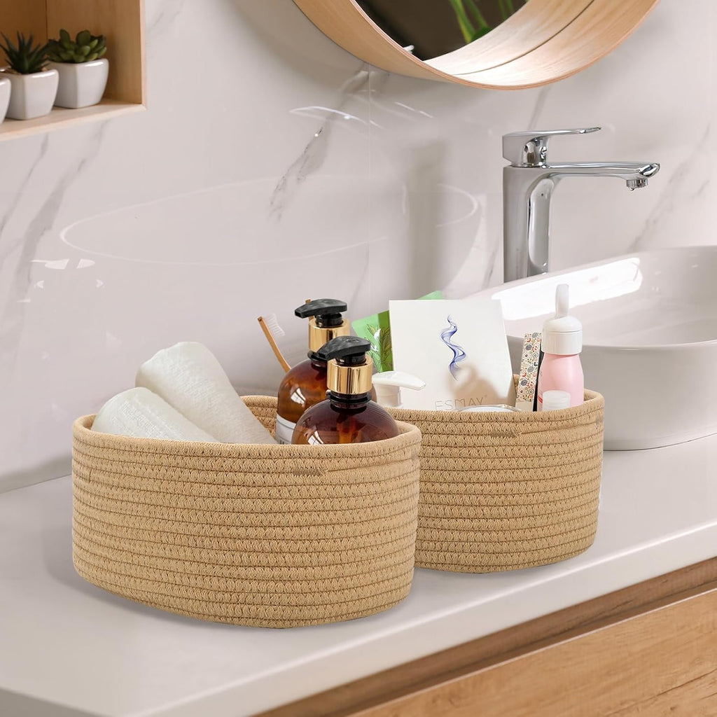 Juego De 5 Cestas Almacenaje Tejidas Con Cuerda De Algodón,Cesta Organizadora Bebe, Cestas Organizadoras Para Dormitorio, Baño, Cocina, Armario, Juguetes, Maquillaje