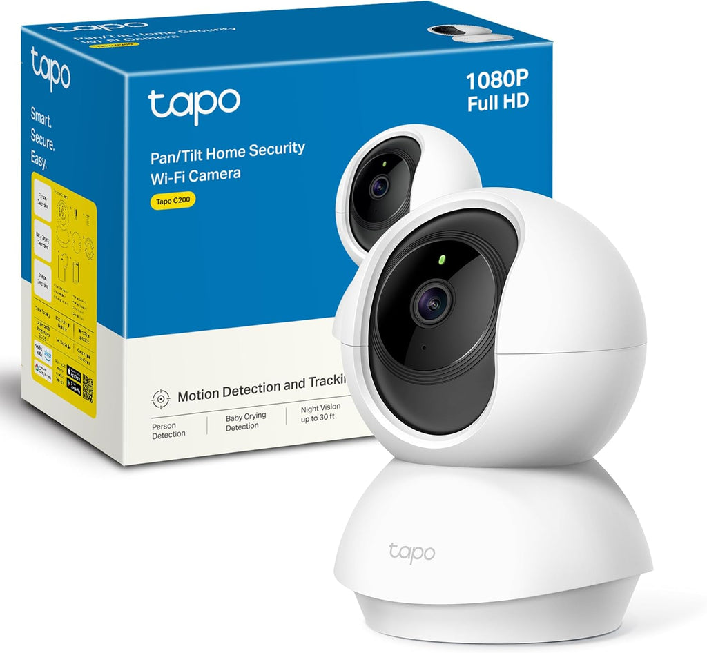 Tapo C200 - Cámara IP Wifi 360° Cámara De Vigilancia FHD 1080P,Visión Nocturna, Notificaciones En Tiempo Real, Admite Tarjeta Sd,Detección De Movimiento,Control Remoto,Compatible Con Alexa
