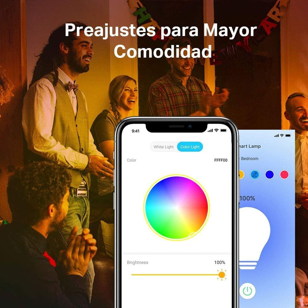 Tapo L530E (4 Paquetes) – Bombilla LED Inteligente Wi-Fi, Multicolor, Regulable, Casquillo E27, 8.7W, 806 Lúmenes, Compatible Con Alexa Y Google Home