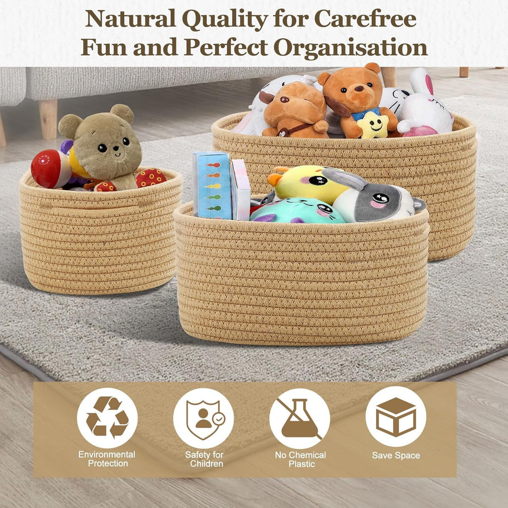 Juego De 5 Cestas Almacenaje Tejidas Con Cuerda De Algodón,Cesta Organizadora Bebe, Cestas Organizadoras Para Dormitorio, Baño, Cocina, Armario, Juguetes, Maquillaje