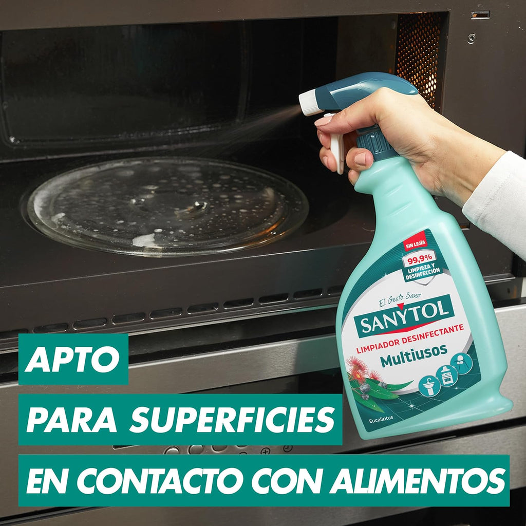 Sanytol - Limpiador Desinfectante Multiusos, Elimina Bacterias, Hongos Y Virus Sin Lejía, Perfume Eucaliptus - Pack De 4 X 750 Ml = 3L