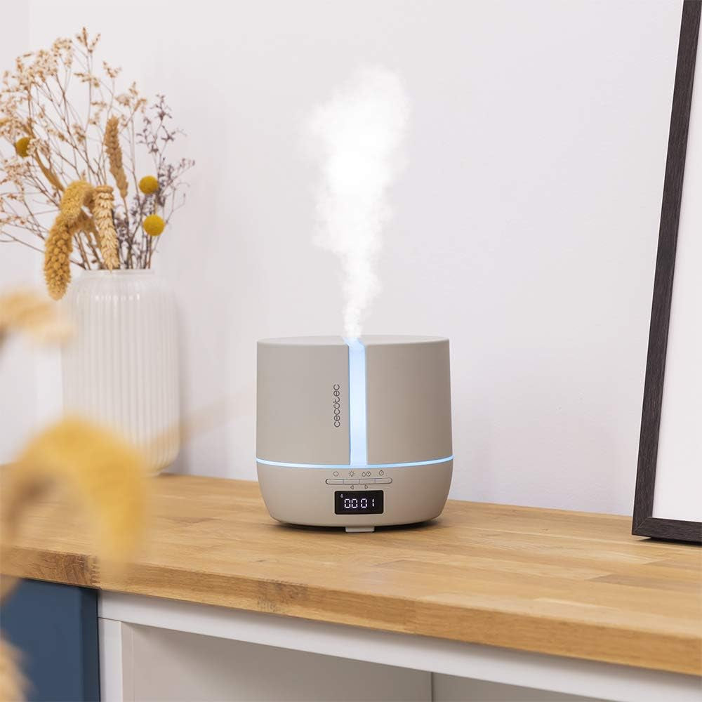 Cecotec Difusor De Aromas Purearoma 550 Connected Sand. Capacidad 500Ml, Pantalla LED, Altavoz, Control Por Bluetooth, App, Temporizador 12H, 3 Modos De Funcionamiento, Cobertura 30M2