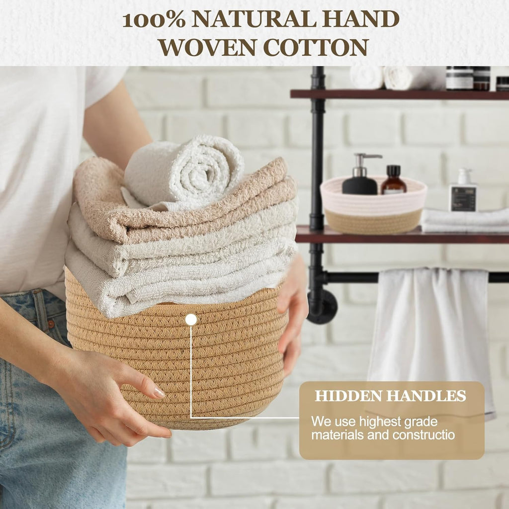 Juego De 5 Cestas Almacenaje Tejidas Con Cuerda De Algodón,Cesta Organizadora Bebe, Cestas Organizadoras Para Dormitorio, Baño, Cocina, Armario, Juguetes, Maquillaje